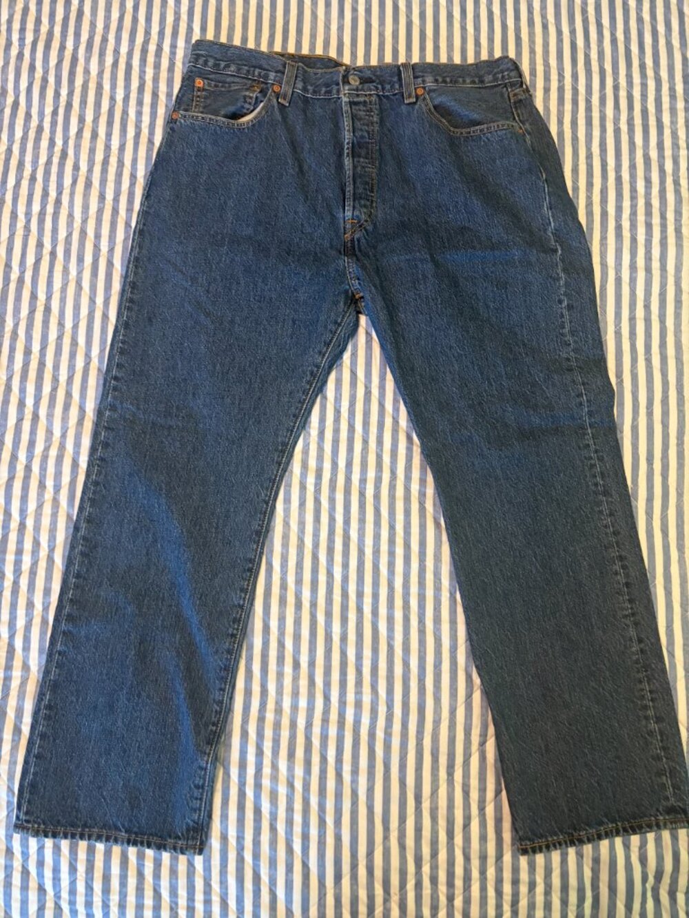 Levi's 501 Mens Jeans 38x30 Dark Wash Blue Original Straight Leg - BUTTON FLY